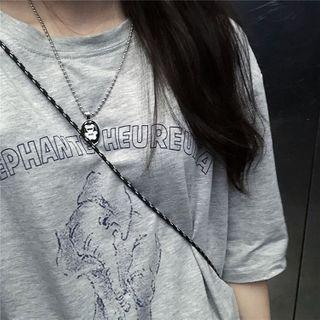 Short-sleeve Print Loose-fit T-shirt Gray - One Size