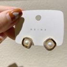 Rhinestone Faux Pearl Square Stud Earring 1 Pair - White & Gold - One Size
