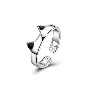 Simple Cute Cat Opening Adjustable Ring Silver - One Size