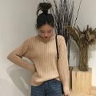 Mock-neck Bishop-sleeve Knit Top