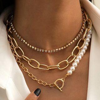 Set Of 3: Faux Pearl / Alloy Choker (assorted Designs)