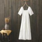 Short-sleeve Smocked Midi A-line Dress White - One Size