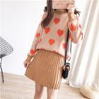 Set: Heart Print Sweater + Mini H-line Knit Skirt