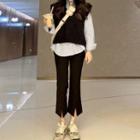 V-neck Sweater Vest / Straight Leg Pants / Shirt / Set