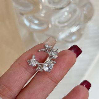 Rhinestone Ear Cuff 1 Piece - Ear Cuff - Rhinestone - Silver - One Size