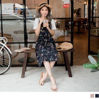 Mock Two Piece Floral Midi Dress