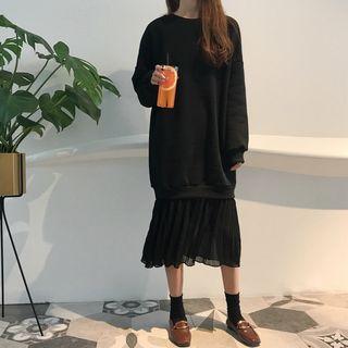 Pleated Hem Midi Pullover Dress
