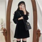 Mock-turtleneck Velvet Balloon-sleeve A-line Dress