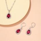 Set: Faux Crystal Pendant Alloy Necklace + Dangle Earring 1 Pair - Earrings - Silver / Necklace - Silver - One Size