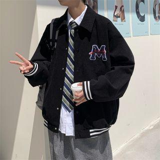 Collared Letter Embroidered Jacket