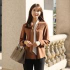 Set: Chiffon Blouse + Two-tone Scarf + Brooch