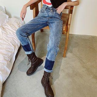 Color Block Straight-leg Jeans