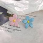 Floral Ear Stud 1 Pair - Silver Stud - Blue & Pink - One Size