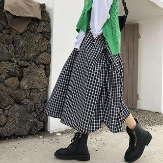 Checked Midi A-line Skirt Black & White - One Size