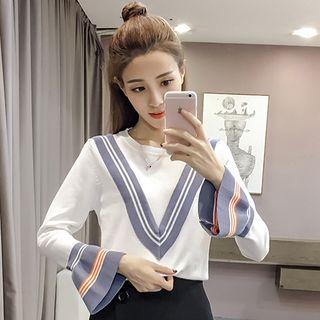 Striped Applique Long Sleeve Knit Top