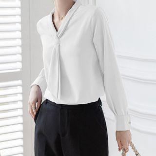 Tie-neck Blouse / Straight Leg Pants