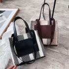 Contrast Color Woven Panel Tote Bag