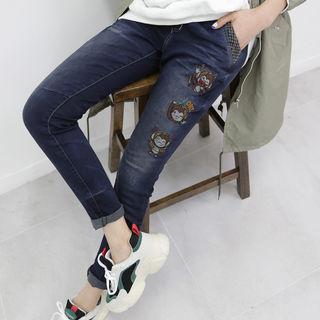 Appliqu  Washed Slim-fit Jeans