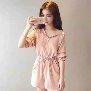 3/4-sleeve Zip Wide-leg Playsuit