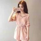 3/4-sleeve Zip Wide-leg Playsuit