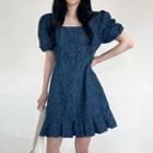 Puff-sleeve Leopard Print Mini Smock Dress