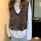 Zebra Print Sweater Vest / Long-sleeve Plain T-shirt