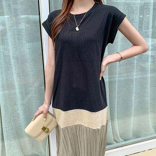 Pleated-hem Color-block Long Dress
