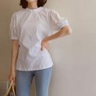 Perforated-sleeve Cotton T-shirt Ivory - One Size