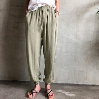 Linen Blend Baggy Jogger Pants