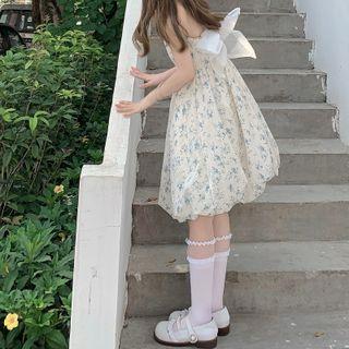 Spaghetti Strap Floral Print Mesh Dress