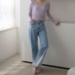 Gradation-washed Wide-leg Jeans