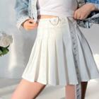 Pleated Mini A-line Skirt With Grommet Belt