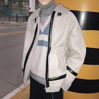 Faux-leather Trim Fleece-lined Jacket