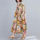 Printed Elbow-sleeve Maxi A-line Dress Multicolor - One Size
