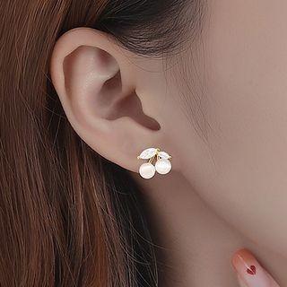 Cherry Cat Eye Stone Sterling Silver Earring 1 Pair - Gold & Almond - One Size