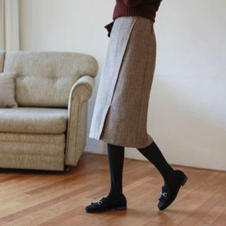 Herringbone H-line Midi Skirt