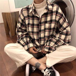 Plaid Buttoned Jacket White - One Size