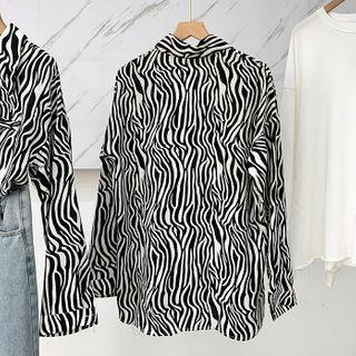 Striped Single-breasted Lapel Shirt White - One Size