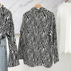 Striped Single-breasted Lapel Shirt White - One Size