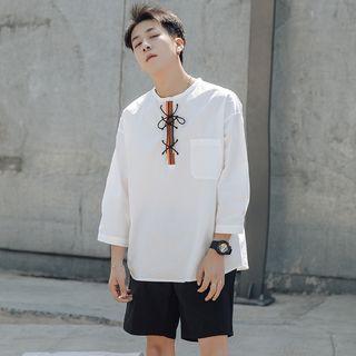 3/4-sleeve Lace-up Pocket Shirt