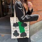 Print Canvas Tote Bag Black Number - Beige - One Size