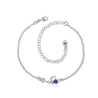 Fashion Elegant Double Swan Blue Cubic Zircon Anklet Silver - One Size
