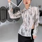 Puff-sleeve Tie-dyed Shirred Shirt