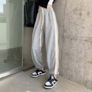 Drawstring Straight Leg Sweatpants / Long-sleeve Cut Out T-shirt (various Designs)