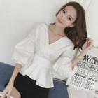 3/4-sleeve V-neck Peplum Blouse
