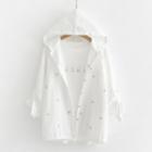 Floral Embroidered Hooded Light Jacket White - One Size