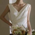 Sleeveless Shirred A-line Wedding Dress
