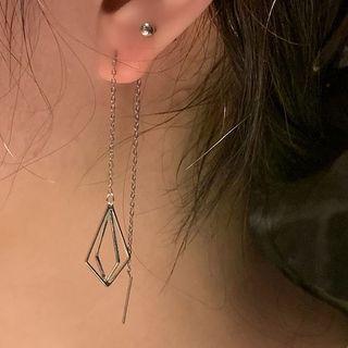 Geometric Drop Threader Earring 1 Pair - Silver - One Size