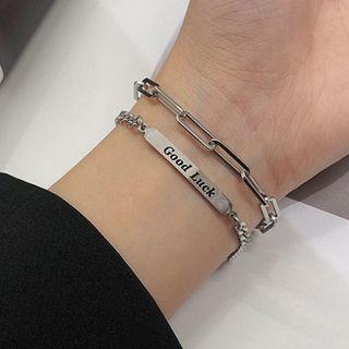 Lettering Alloy Bracelet Silver - One Size