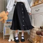 Ruffled Hem Midi A-line Skirt Black - One Size